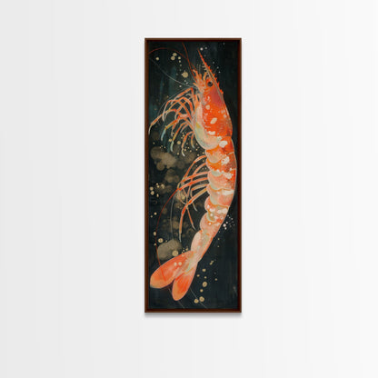 Shrimp Illustration Underwater Theme Deep Sea Skinny Art Tall Art Framed Canvas Print Japanese Style Art Ukiyo-e Art Wood Block Print Marine Life
