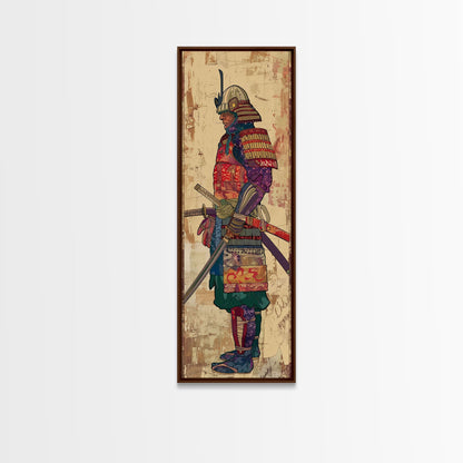 Samurai Warrior Traditional Japanese Armor Cultural Art On Framed Canvas Print Ukiyo-e Art Style Tall Skinny Wood Block Wall Decor