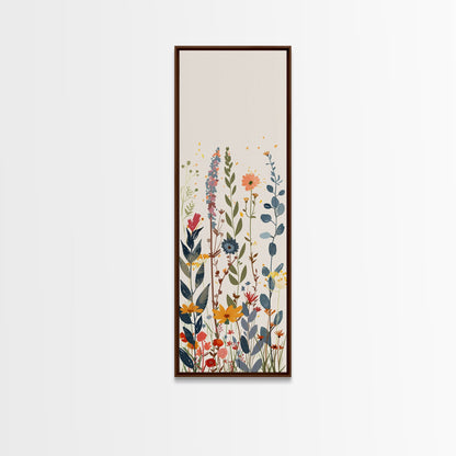 Colorful Wildflowers Whimsical Arrangement Set Against Light Background Tall Framed Canvas Print Brightening Any Space