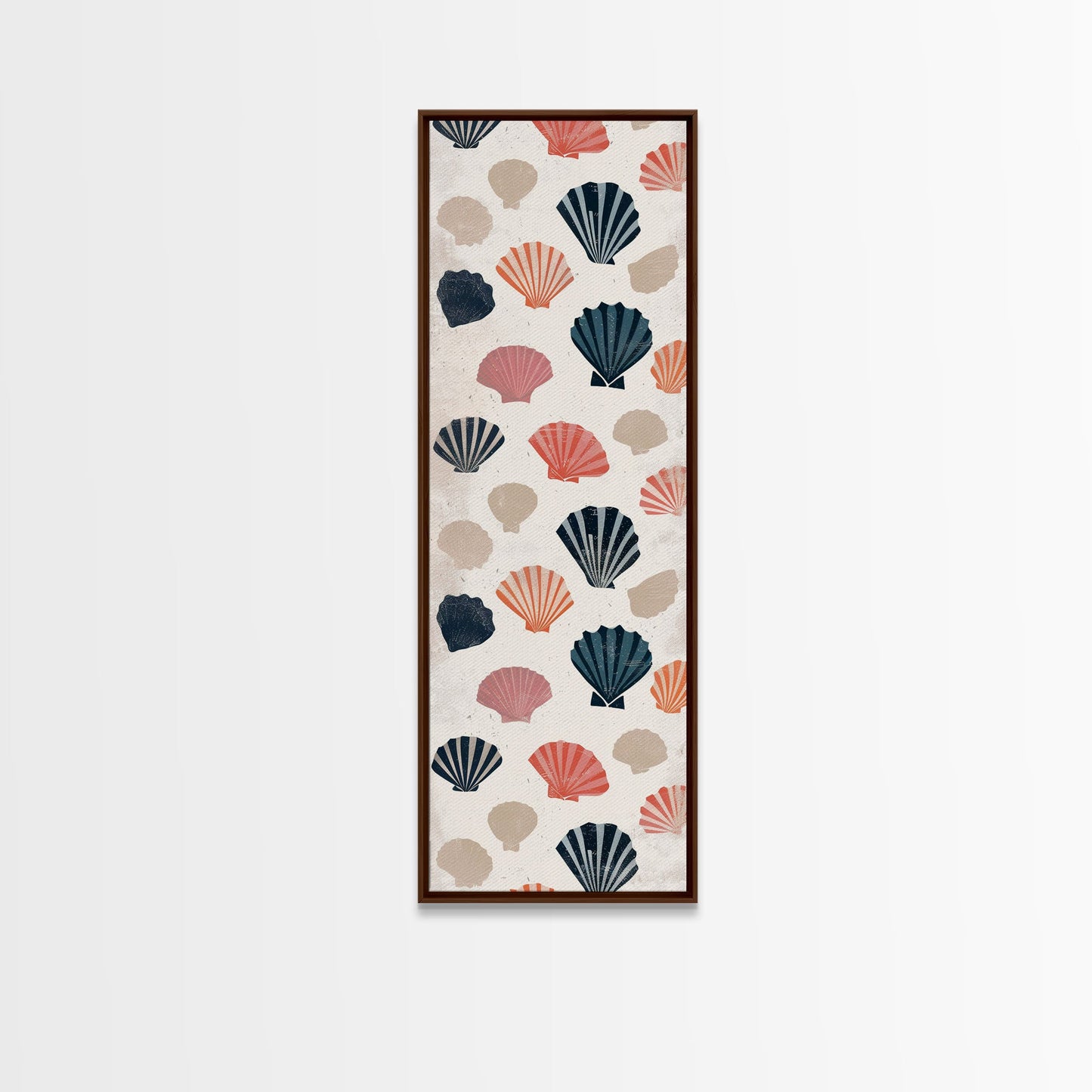 Patterned Sea Shells in Various Colors on a Light Background Ukiyo-e Art Japanese Framed Canvas Print Skinny Tall Art
