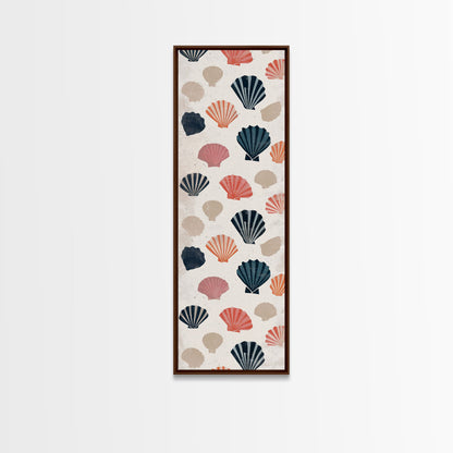 Patterned Sea Shells in Various Colors on a Light Background Ukiyo-e Art Japanese Framed Canvas Print Skinny Tall Art