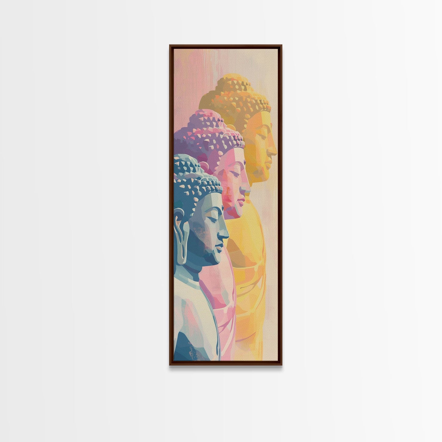 Colorful Buddha Statues Skinny Art Wood Block Print Japanese Style Art Framed Canvas Print Tall Art Ukiyo-e Art
