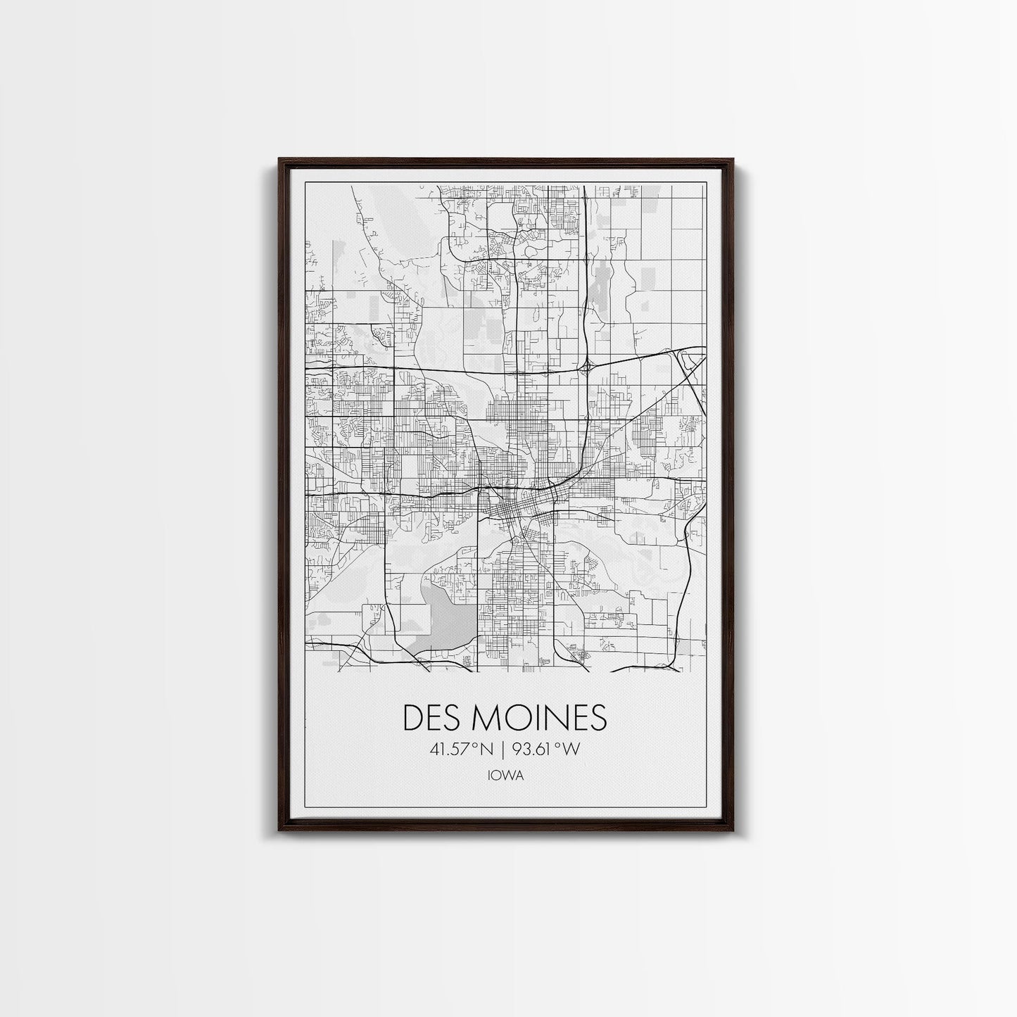 Des Moines Street Map, Iowa Map, City Map Art, Minimalist Art, Wall Art, Canvas Print, Girlfriend Gift, Travel Wall Art, Dorm Room Art
