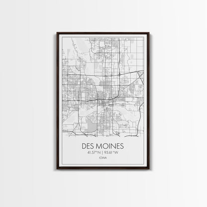 Des Moines Street Map, Iowa Map, City Map Art, Minimalist Art, Wall Art, Canvas Print, Girlfriend Gift, Travel Wall Art, Dorm Room Art