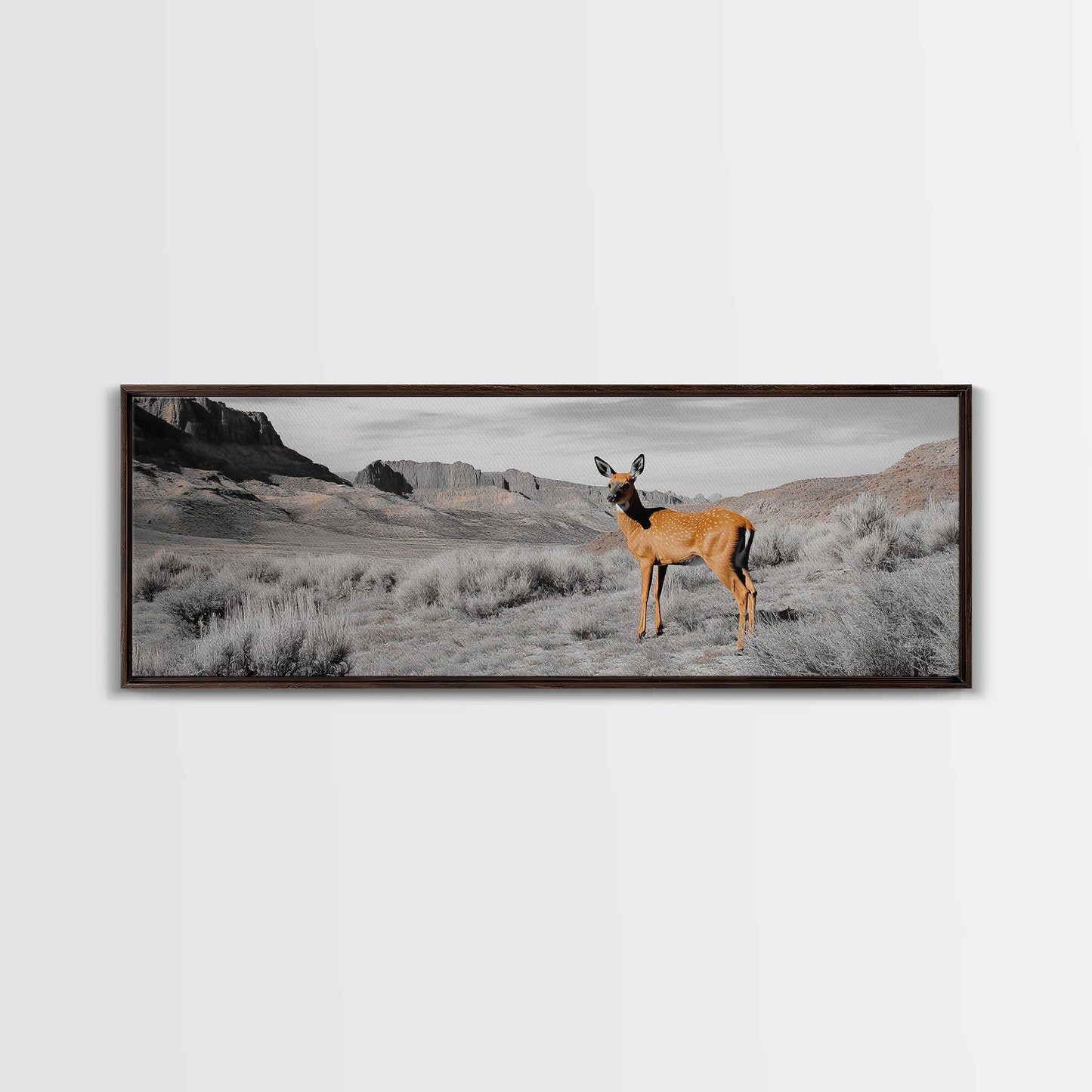 Desert Deer, Southwest Wall Art, Wildlife Painting, Rustic Wall Art, Nature Decor, Extra Wide Art, Horizontal Wall Art, Framed Canvas Print