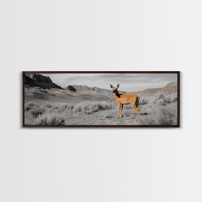 Desert Deer, Southwest Wall Art, Wildlife Painting, Rustic Wall Art, Nature Decor, Extra Wide Art, Horizontal Wall Art, Framed Canvas Print