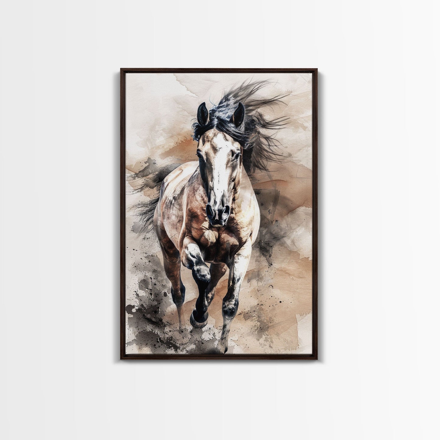 Charging Horse with Dust - Framed Canvas Print, Intense Living Room Art, Bold Bedroom Decor, Equestrian Art, Wall Art