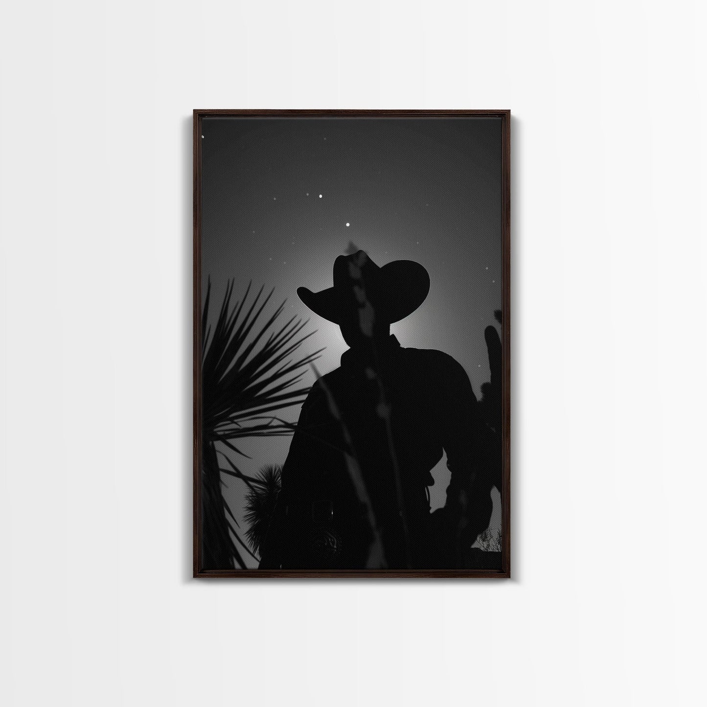 Lone Cowboy Silhouette under the Stars in Black and White for Rustic Wall Art, Canvas Prints, Home Decor, Living Room Art, Bedroom Art