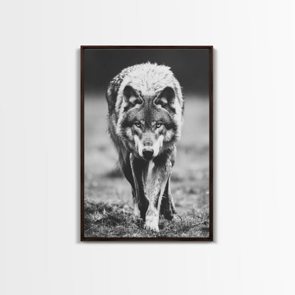 Majestic Wolf Black and White Art Print - Framed Canvas Wall Decor, Wildlife Art for Living Room, Rustic Animal Wall Art for Home