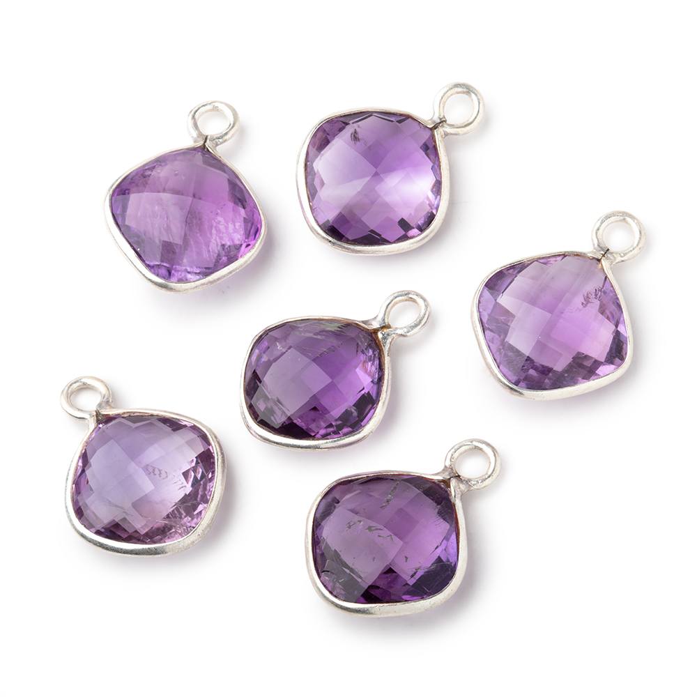 15x15mm .925 Silver Bezel Amethyst Faceted Pillow Pendant 1 piece