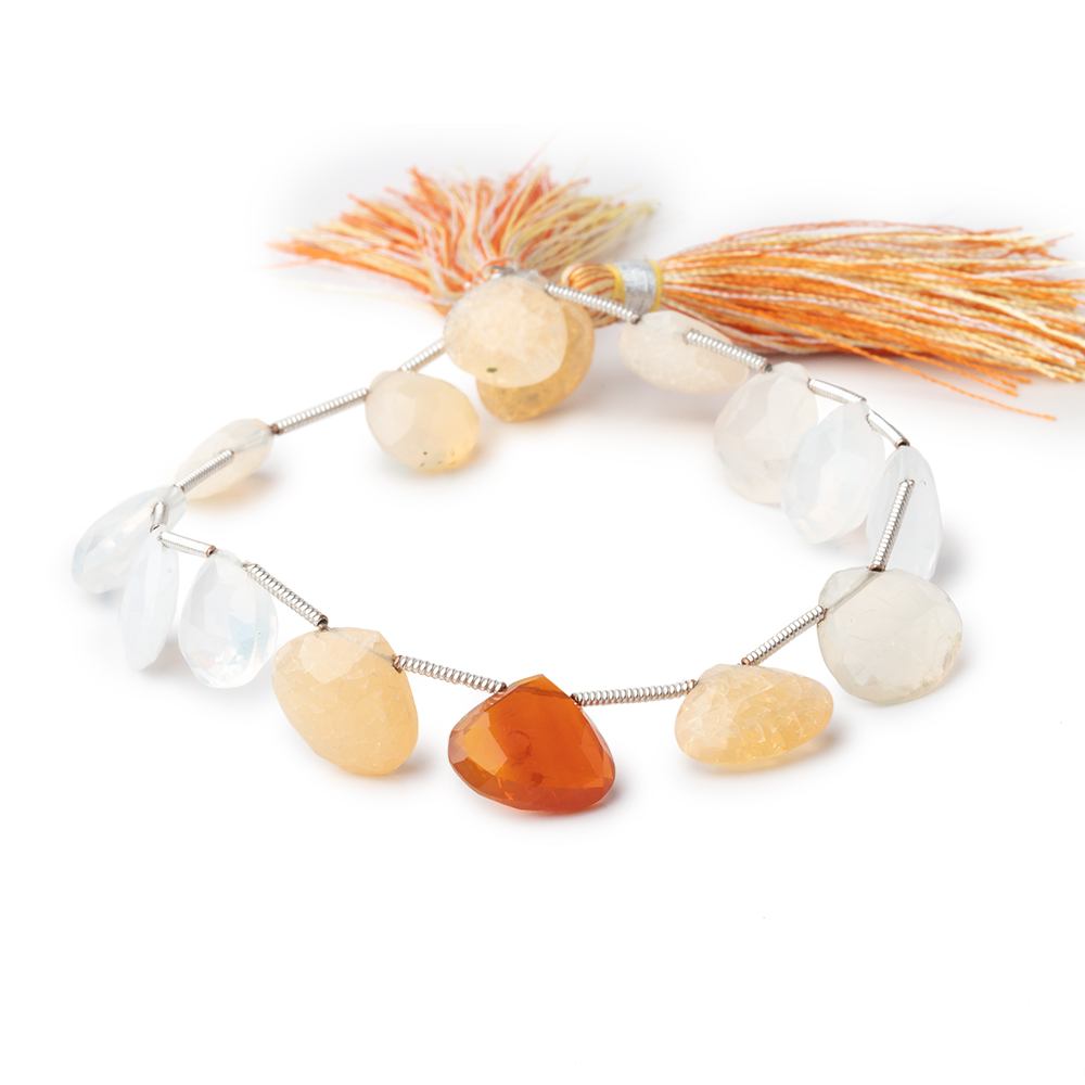 10-13mm Fire Opal Faceted Heart Beads 8 inch 12 pieces