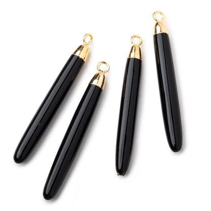 40x5mm Gold Leafed Black Onyx Plain Tube Pendant 1 piece