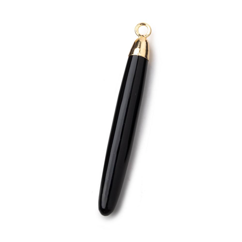 40x5mm Gold Leafed Black Onyx Plain Tube Pendant 1 piece