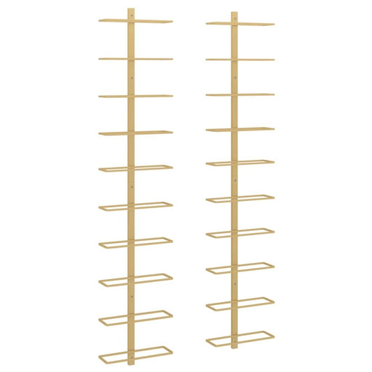 vidaXL Wall-Mounted Wine Rack Gold Metal 10 Bottle Holder - Modern Wine Storage for Kitchens/Bars