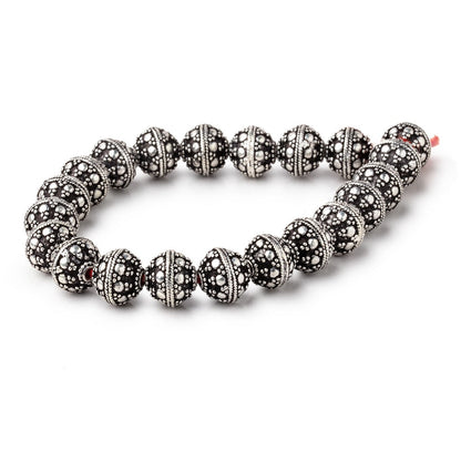 10mm Antiqued Sterling Silver Plated Copper Bali Dot Round 8 inch 21 Beads