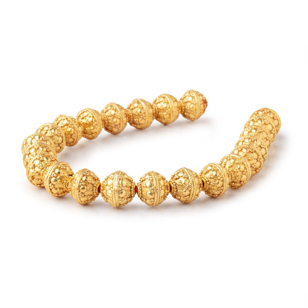 10mm 22kt Gold Plated Copper Bali Dot Round 8 inch 21 Beads