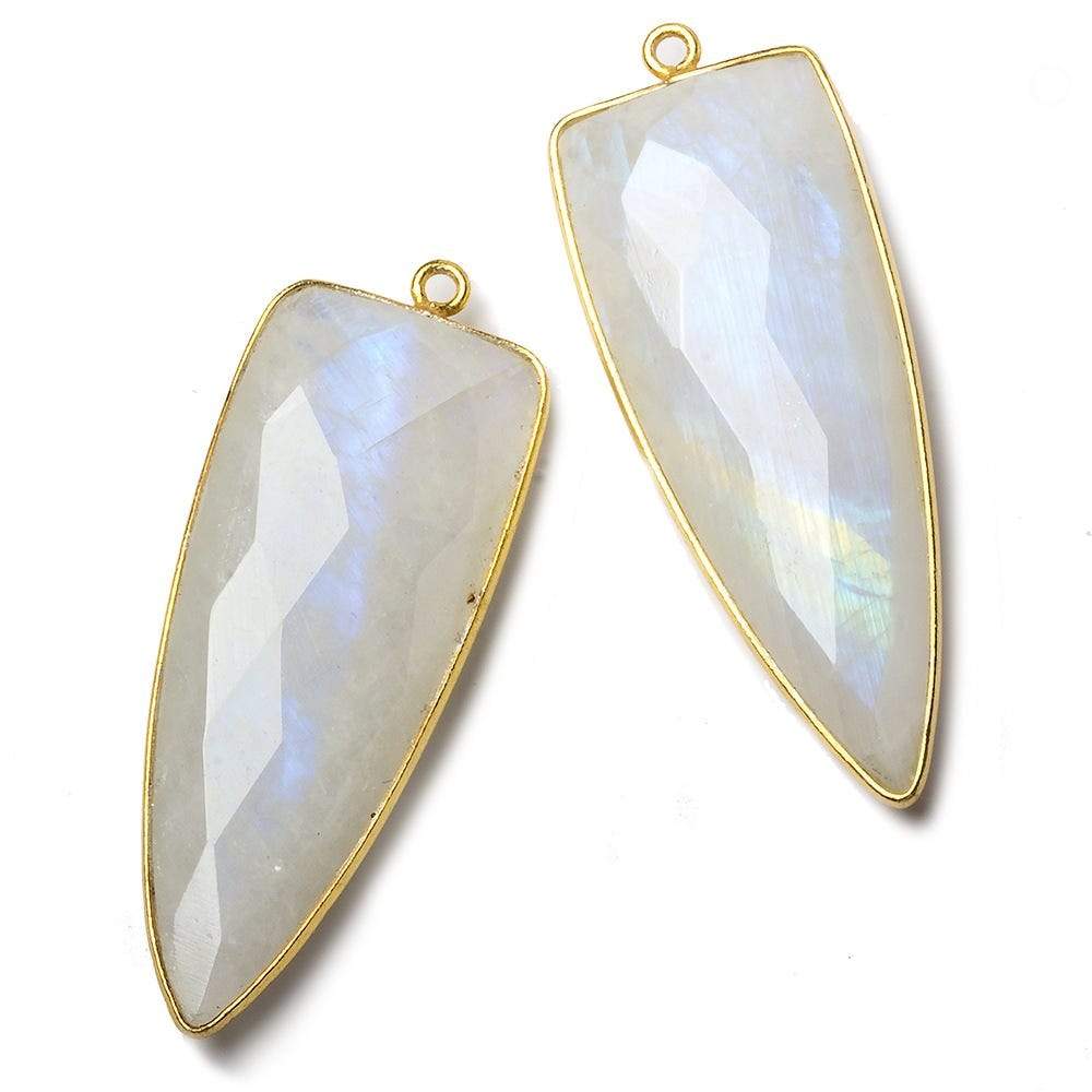39x16mm Vermeil Bezel Rainbow Moonstone faceted point 1 focal bead