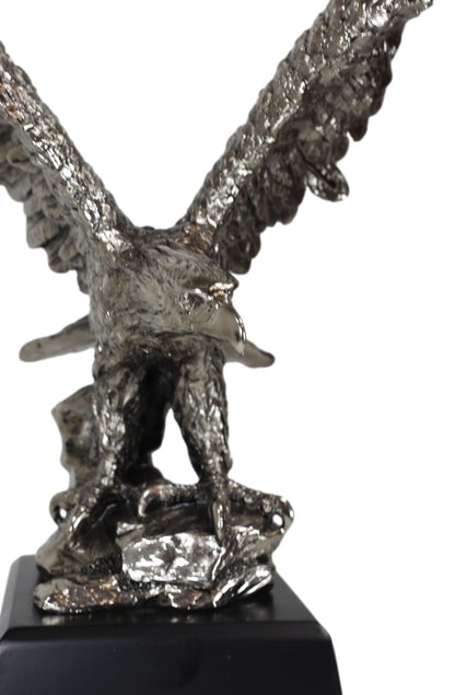 Electroplated Pewter Silver Bald Eagle with Open Wings Landing on Rock Statue