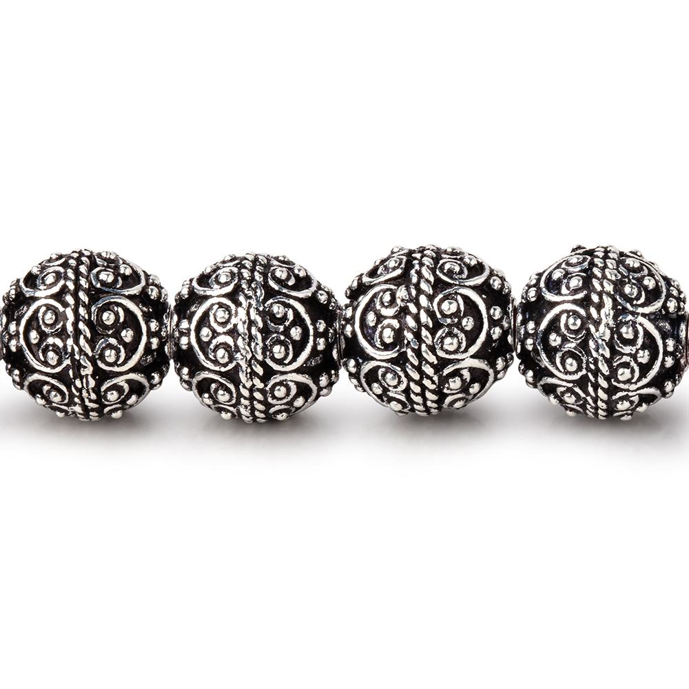 10mm Antiqued Sterling Silver Plated Copper Bali Design Round 8 inch 20 Beads