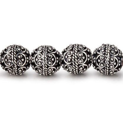 10mm Antiqued Sterling Silver Plated Copper Bali Design Round 8 inch 20 Beads