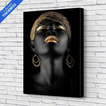 Stunning Black and Gold African Woman Canvas Art - Modern Home Decor (12"x18" Gallery Wrapped)
