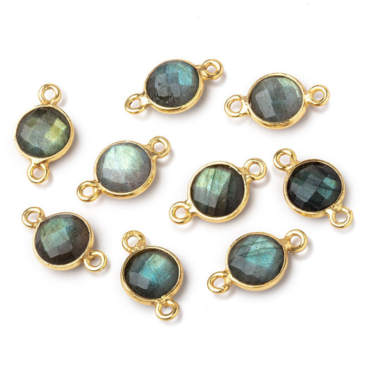9mm Vermeil Bezel Labradorite Faceted Coin Connector 1 piece
