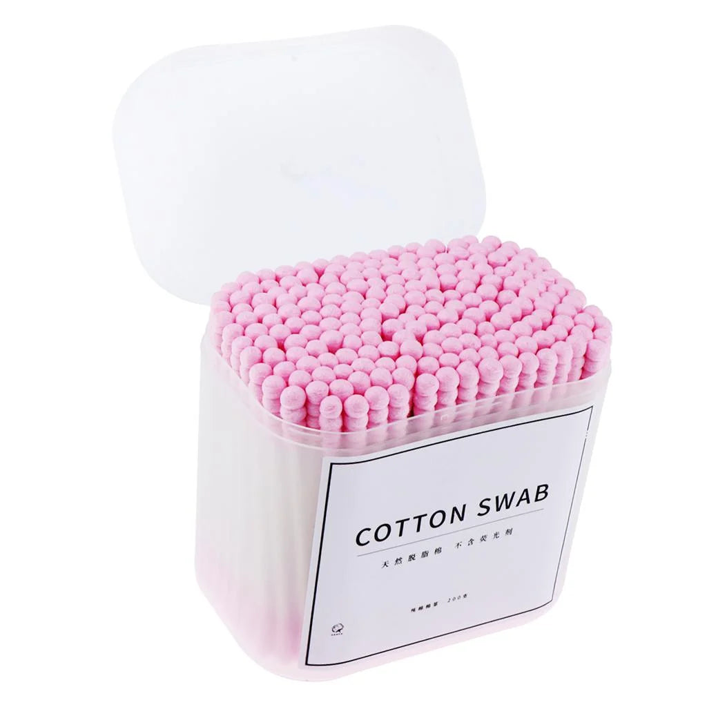 Wooden Cotton Swabs, Pack of 200, Double Tip, Pink Cotton Swabs