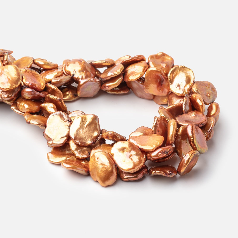 13-16mm Burnt Orange Keshi Freshwater Pearls 15 inch 33 Beads AA