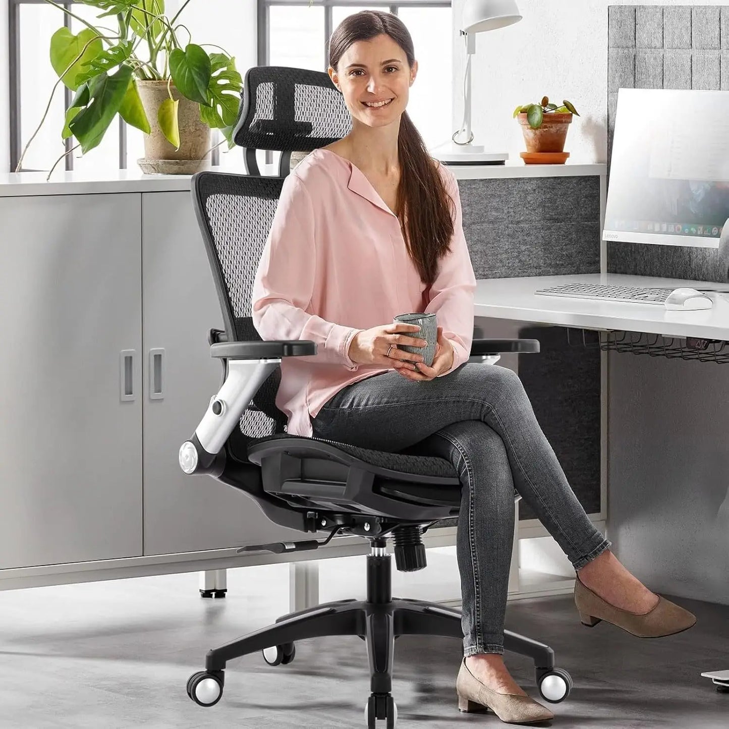 Colamy Ergonomic Mesh Office Chair with Footrest, High Back Computer Executive Desk Chair with Headrest and 4D Flip-Up