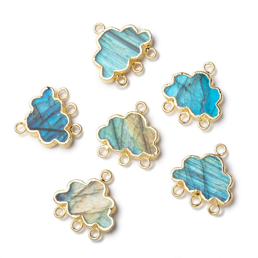 10.5x15.5mm Gold Leafed Labradorite Cloud Four Ring Connector 1 piece