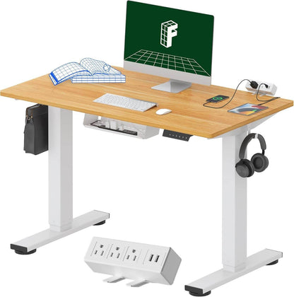 EN2 Height Adjustable Electric Standing Desk - 48"x30" with Clamp Power Strip & Cable Management (Gray Frame + Mahogany Top)