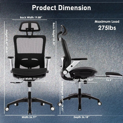 Ergonomic Mesh Office Chair, High Back Computer Executive Desk Chair with Headrest and 4D Flip-Up Armrests, Computer Chairs