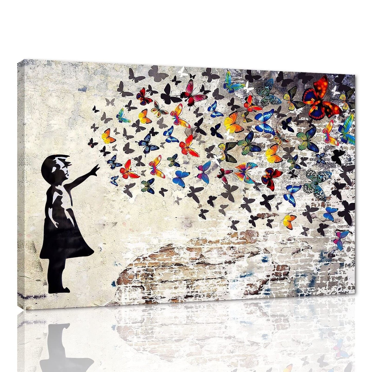 Colorful Graffiti Street Canvas Wall Art Funny Butterfly Banksy Street Art Mu...