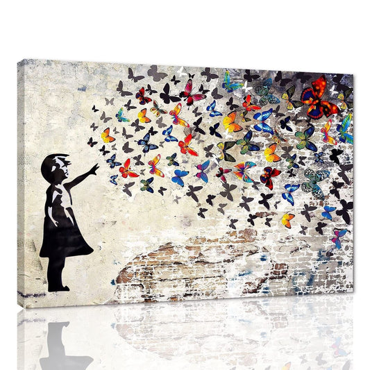 Colorful Graffiti Street Canvas Wall Art Funny Butterfly Banksy Street Art Mu...