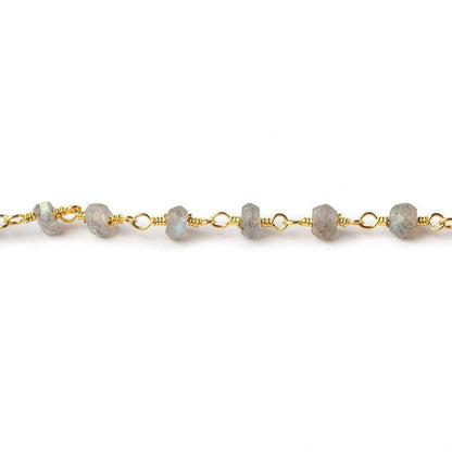 4mm Labradorite faceted rondelle Gold Plated Chain 36 pieces