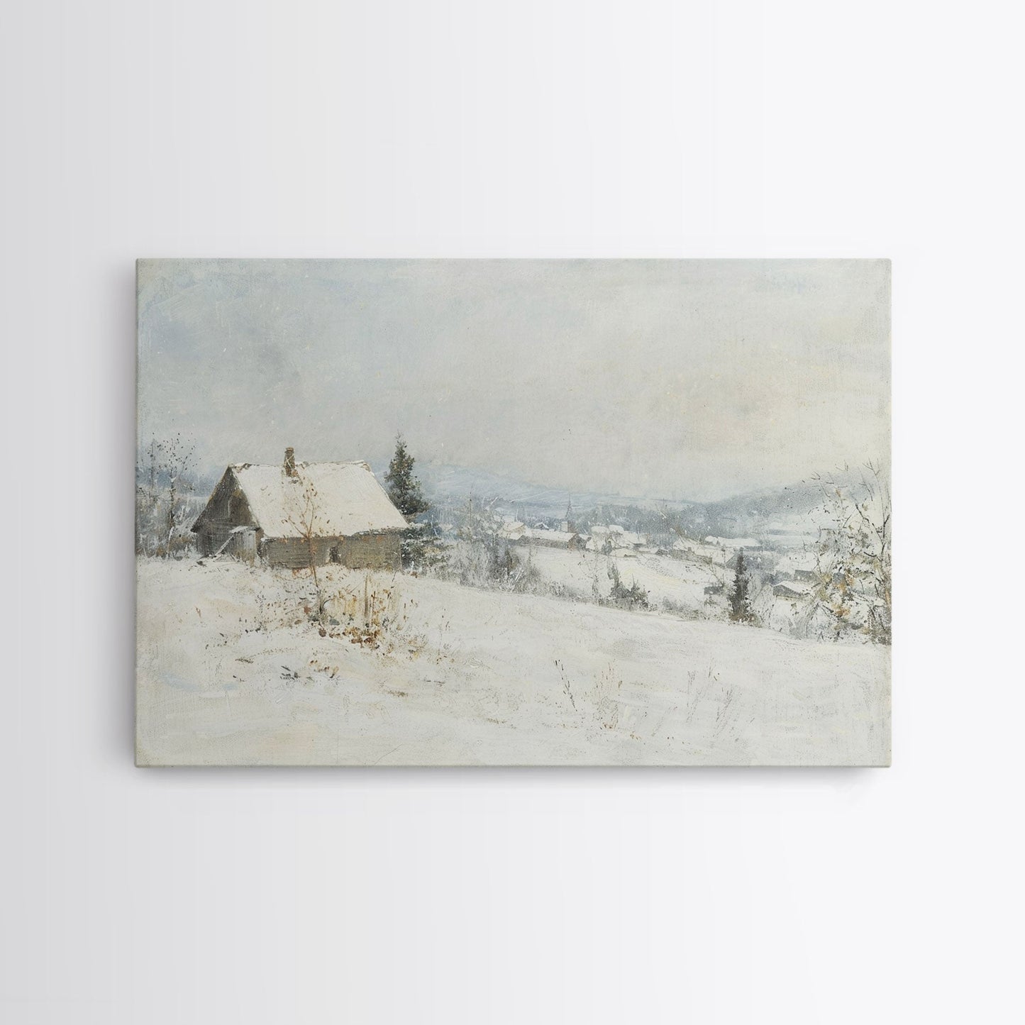 Farmhouse In The Winter, Framed Canvas Print, Christmas Scenary Landscape Painting, Americana Art, Custom Artwork Original