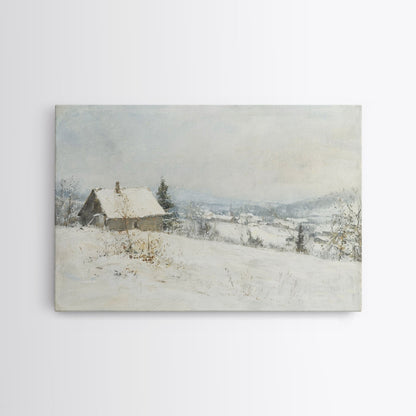 Farmhouse In The Winter, Framed Canvas Print, Christmas Scenary Landscape Painting, Americana Art, Custom Artwork Original