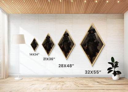 "Witch in the Woods" Canvas Embossed Print of Gothic Forest Sorceress, Diamond Shaped Art for Dark Academia Halloween or Victorian Occult Decor