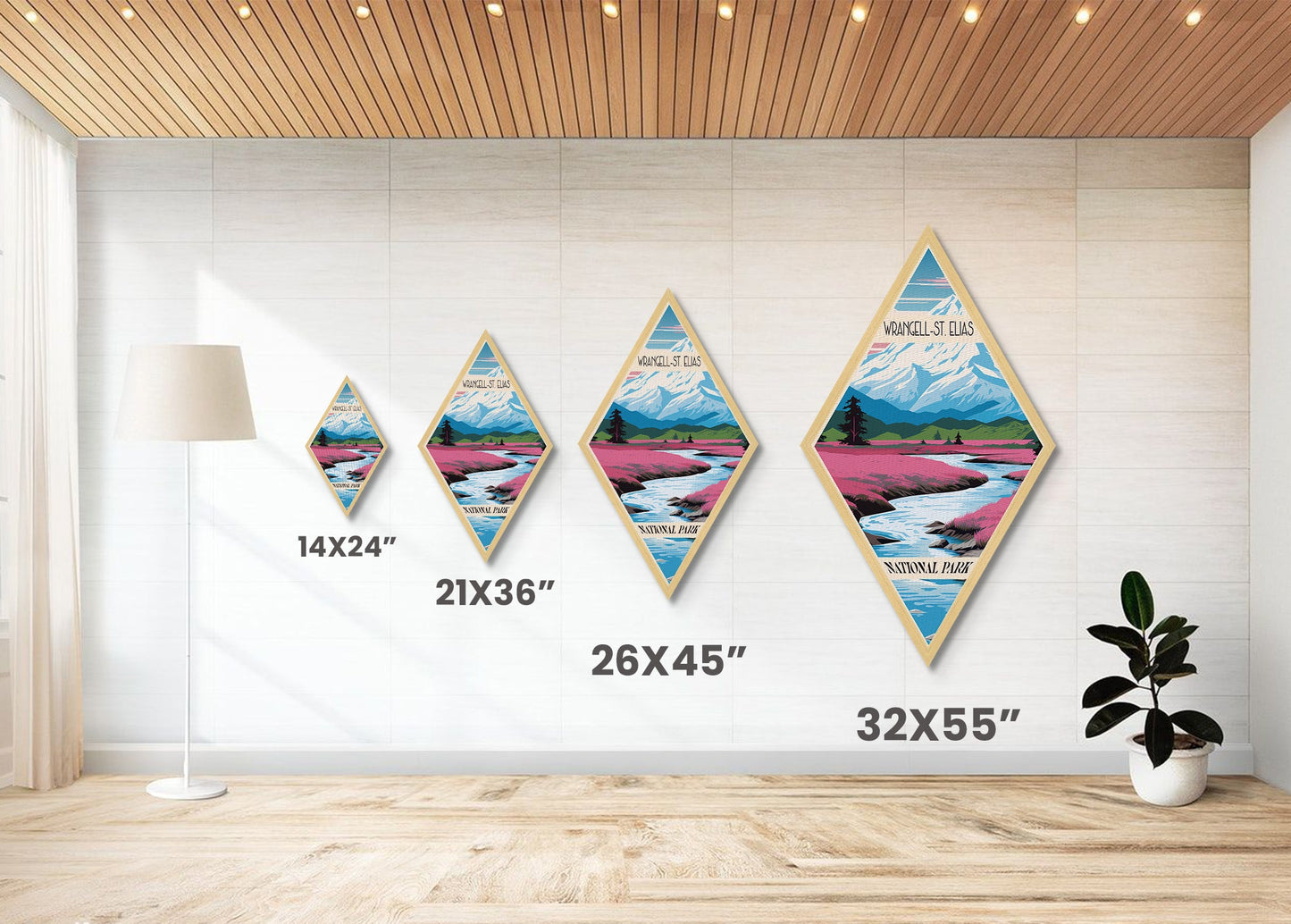 Retro Wrangell-St. Elias National Park Travel Poster Canvas Texture Print, Travel Decor Artwork, Midcentury Modern Decor Alaska Travel Art