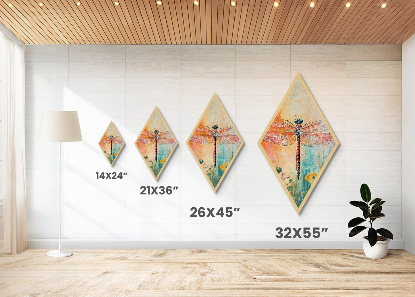 Colorful Dragonfly Closeup Diamond Shaped Canvas Textured Print, Boho Insect Wall Art, Nature Illustration, Bug Lover Gift Idea