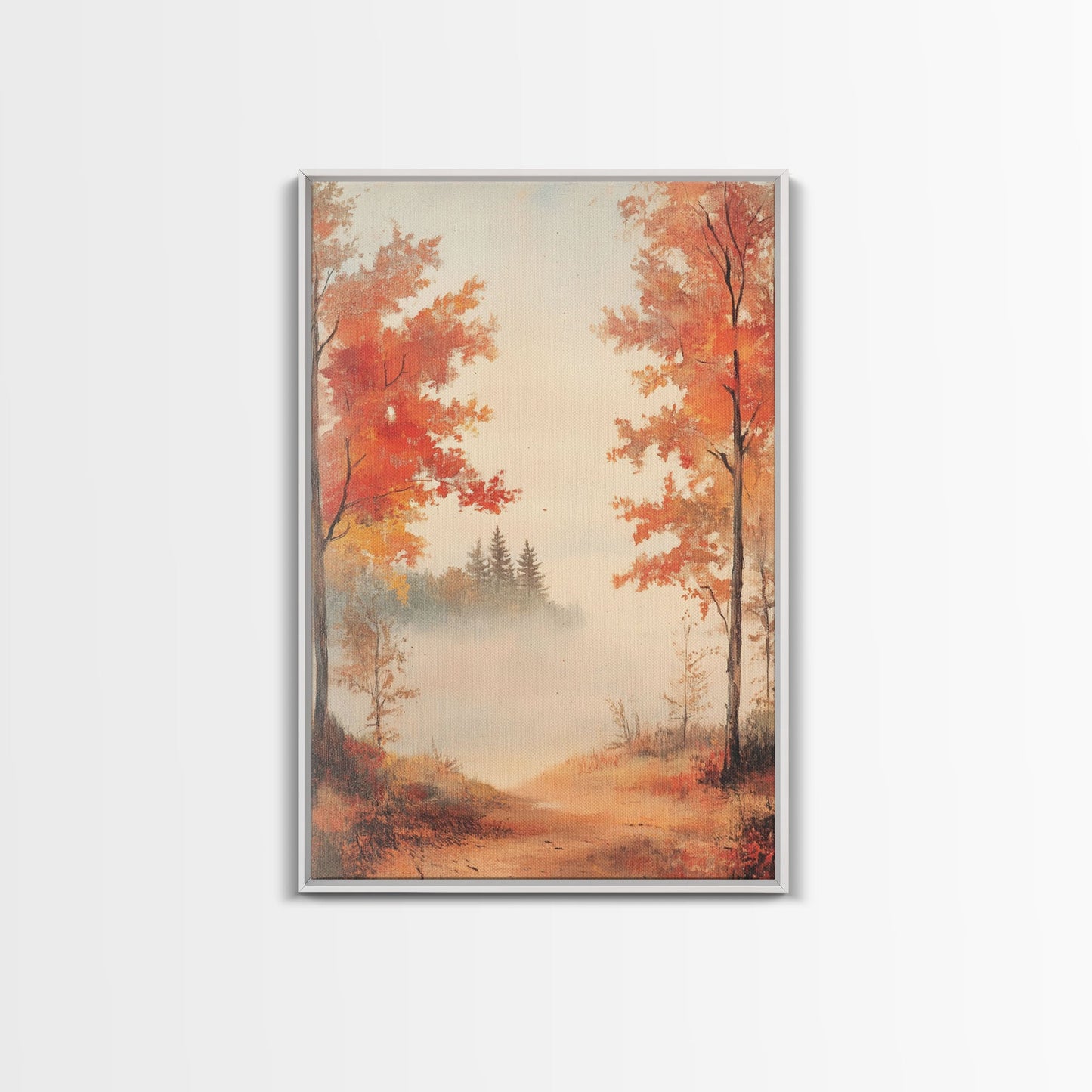 Canvas Print of Serene Autumn Path with Misty Background, Fall Wall Art, Seasonal Decor, Gift Idea, Modern Farmhouse, Autumn Landscape