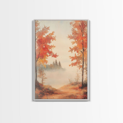 Canvas Print of Serene Autumn Path with Misty Background, Fall Wall Art, Seasonal Decor, Gift Idea, Modern Farmhouse, Autumn Landscape