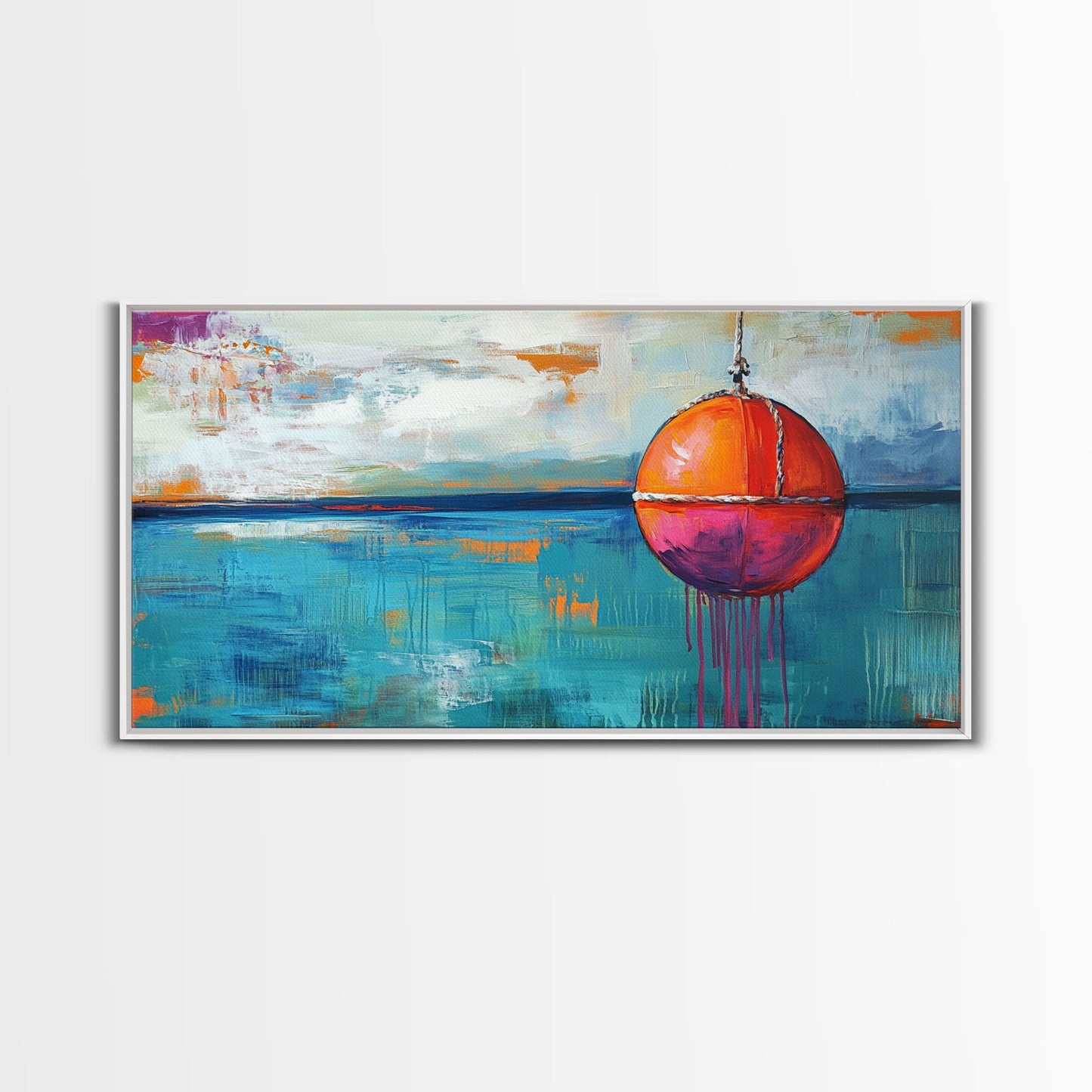 Nautical Buoy Painting, coastal wall art, blue and green wall art, nautical decor, ocean painting, framed canvas print, rustic decor