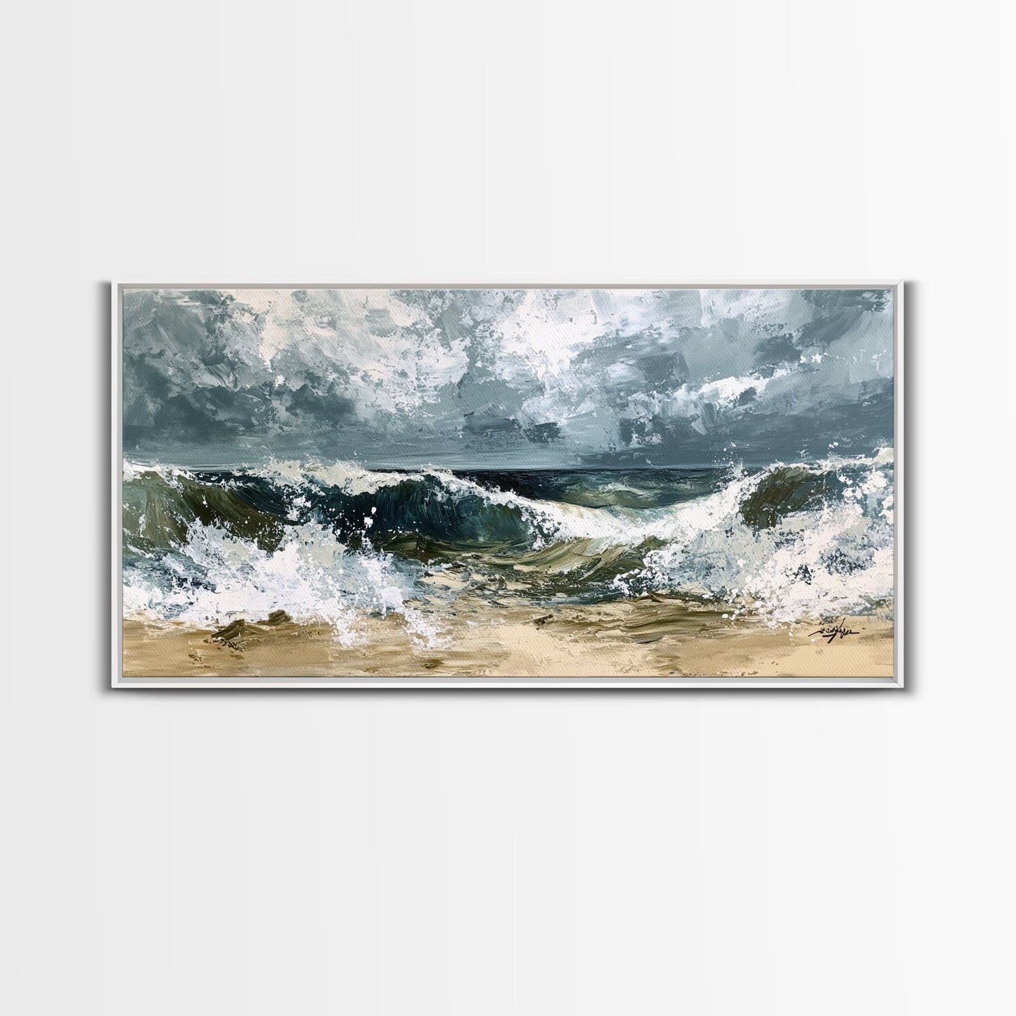 Stormy Ocean, Seascape Painting, Nautical Painting, Coastal Landscape Art, Horizontal Wall Art, Canvas Print, Rustic Decor