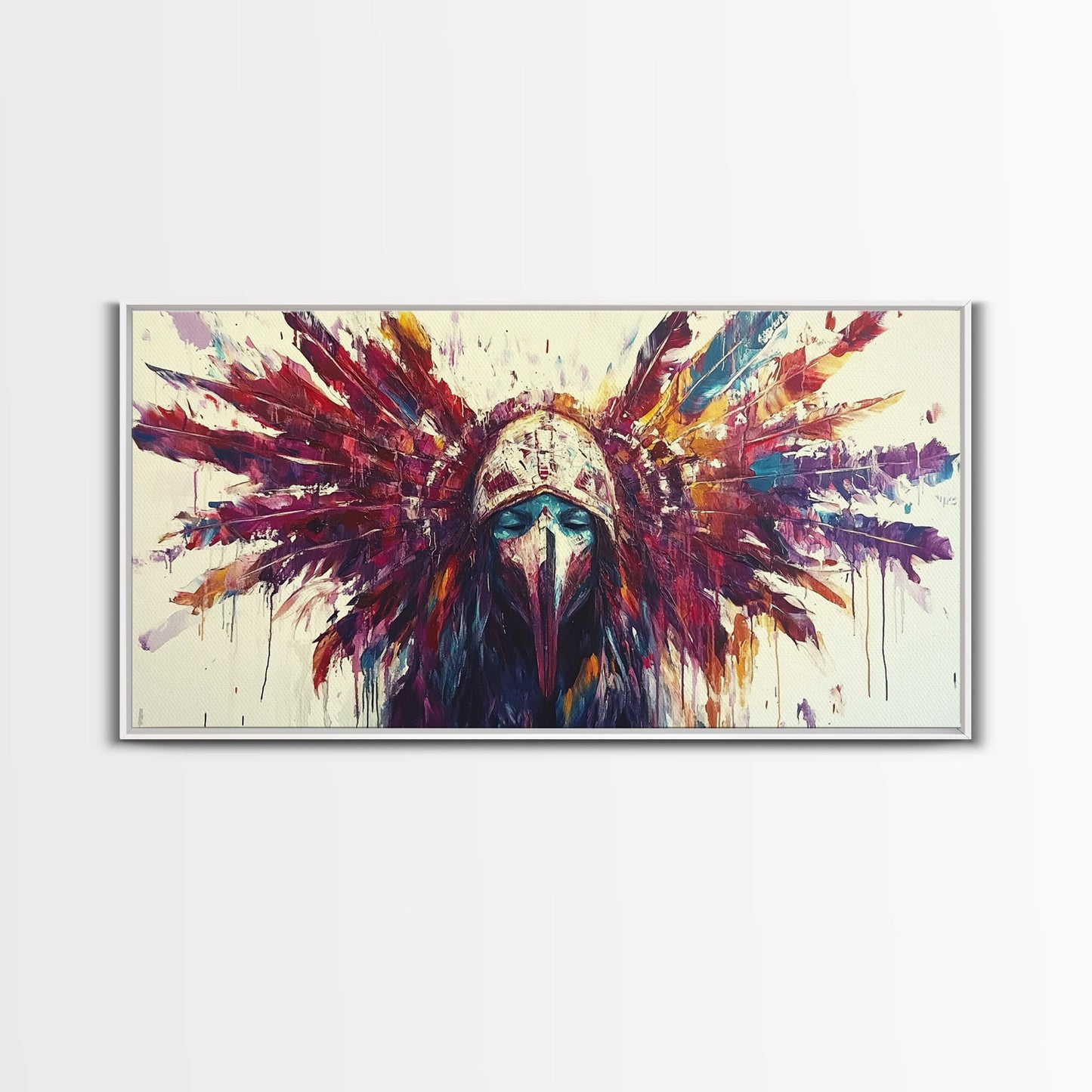 Tribal Warrior, Framed Canvas Print, dark angels wall art, moody art, abstract portrait, afrocentric wall art, gothic painting