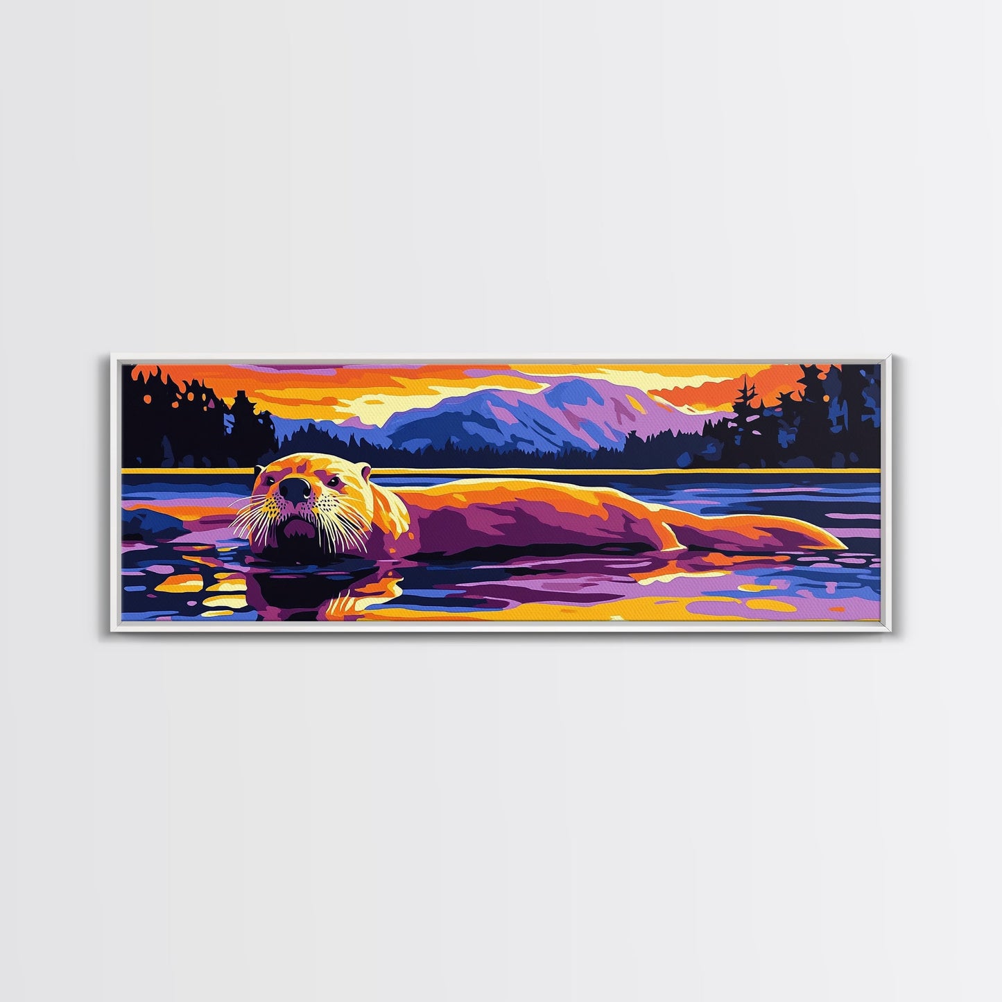 Otter Painting, Wildlife Wall Art, Nature Print, Framed Canvas Print, Rustic Home Decor, Colorful Animal Art, Boho Art, Fall Vibes