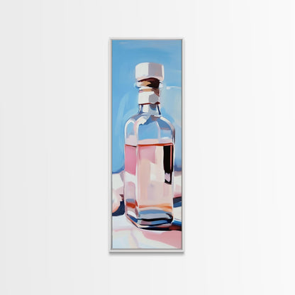 Perfume Bottle, Glass Art, Minimalist, Blue, White, Pink, Fashion, Beauty, Elegant, Living Room, Framed Canvas Print