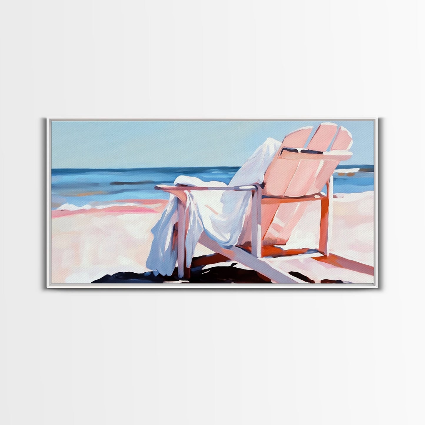 Beach Chair, Ocean View, Coastal Relaxation, Serene Seaside Art, Nautical Home Decor, Pastel Aesthetic, Living Room Wall Art, Canvas Print