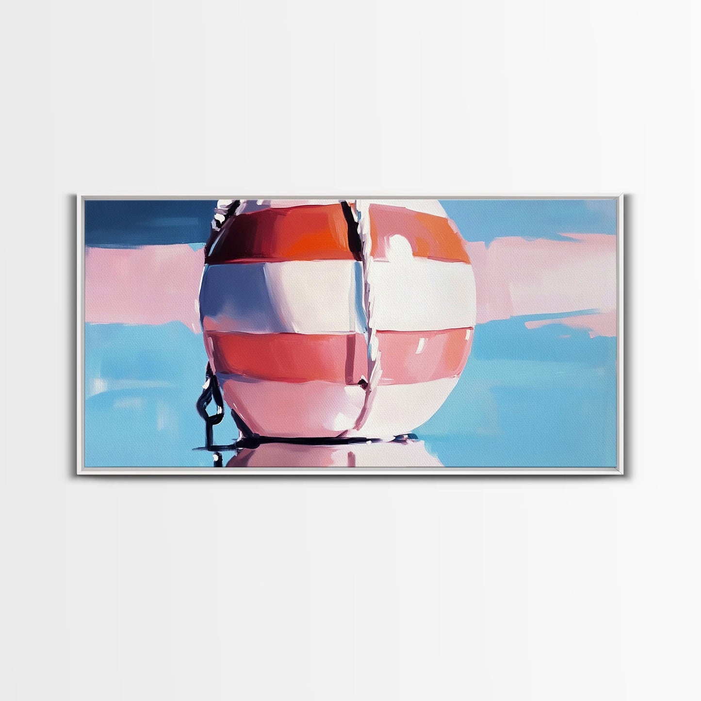 Nautical Buoy Reflection, Coastal Wall Art, Ocean Beach Print, Minimalist Seaside Decor, Modern Nautical Art, Bedroom Framed Canvas Print