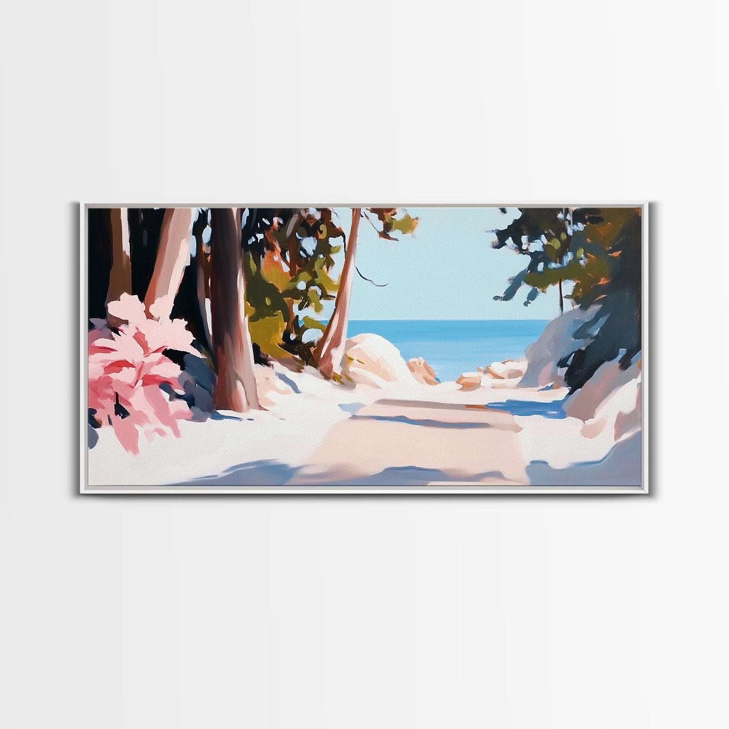 Woodland Path, Lakeside Retreat, Nature Escape, Canvas Print, Rustic Wall Art, Cabin Decor, Landscape Painting, Outdoor Serenity